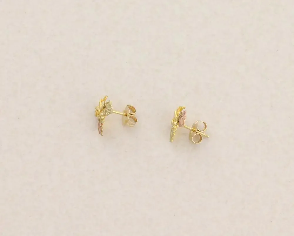 12k Yellow Gold Black Hills Gold Leaf Earrings Stud Post 3/8